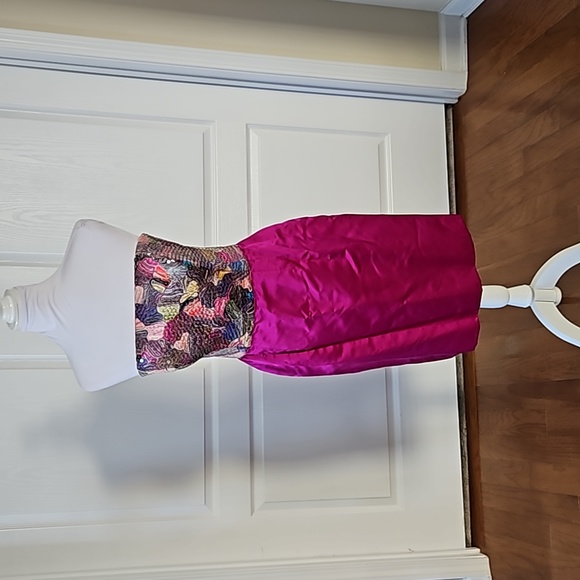 PATRICIA RHODES Sleeveless Silk Magenta and multi colored sequins dress Size 8 - Picture 1 of 16